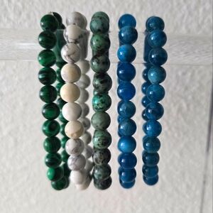 Lot Of 5 Elegant Beaded Bracelet Set - Green, White, Turquoise, Blue